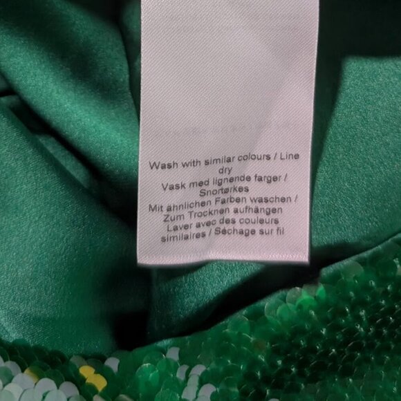 Ganni | Twisted Sequined Satin Mini Dress In Kelly Green - Picture 11 of 15